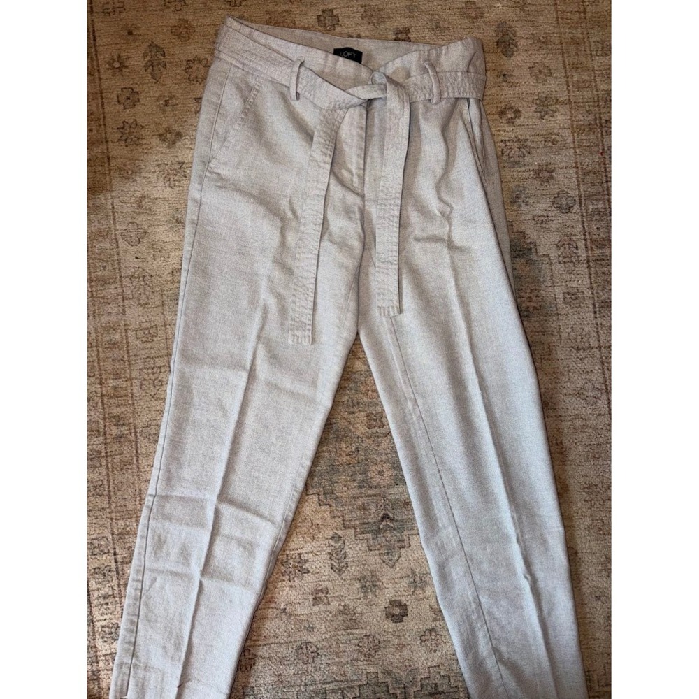 LOFT Womens Light Gray Tie Waist Tapered Leg Trousers Dress Pants Size 2